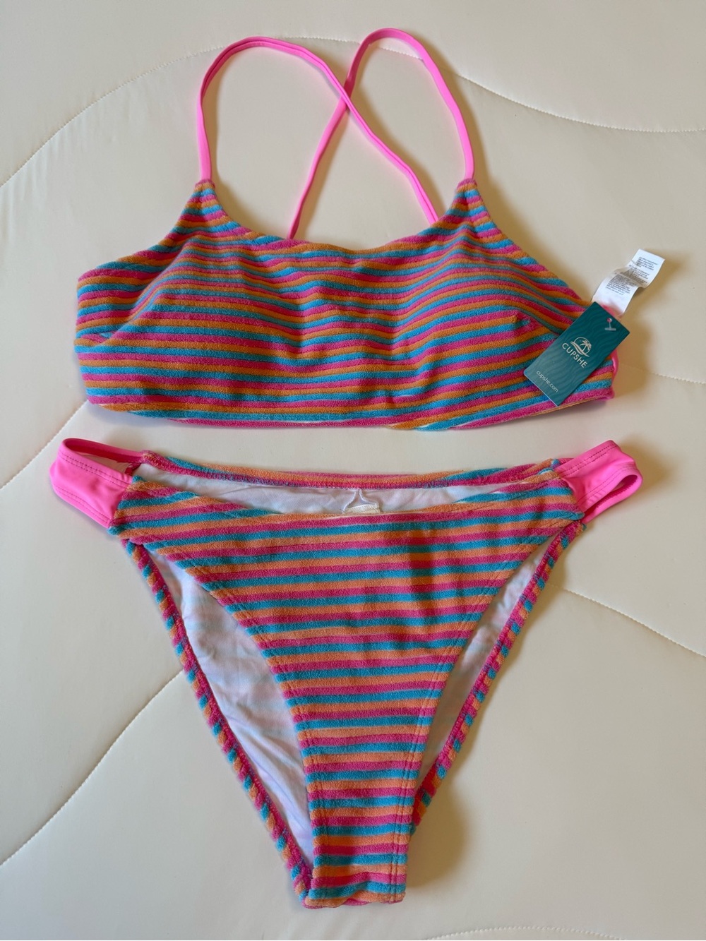 Cupshe Pink Multicolor Striped Two-Piece Bikini